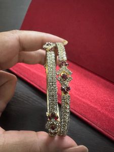 White And Maroon Stones Bangles- Set Of 2