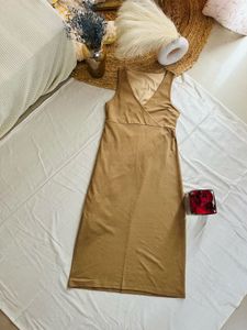Tan Sleeveless Midi Dress