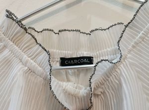 White Crinkle Ruffle Sleeves Top