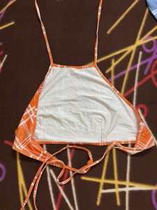 Orange Plaid Bikini Top