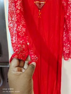 Red Lace Sleeve Dress