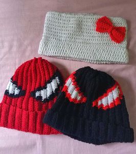 Crochet spiderman and hello kitty beanies(any 1)