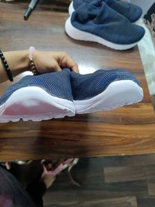 Blue Knit Slip-On Sneakers