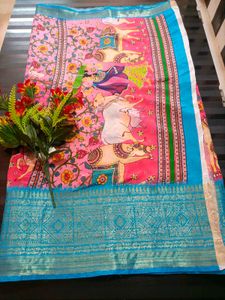 Pichwai Digital Kalamkari Print Saree 💙❤️