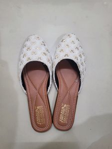 White Embroided Flats