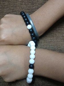 Black &amp; White Beaded Bracelets (Set of 3)combo