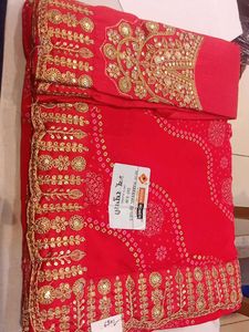 rose color Embellished Saree