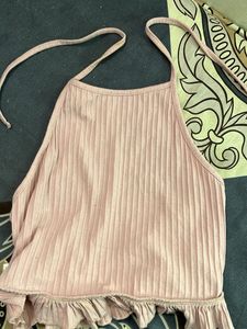Pink Halter Top with Ruffle Detail