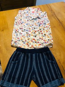 3-6 Month Baby Girl Dress.cream Shirt Denim Shorts