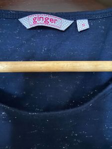 Ginger Navy Blue Shimmer Cold Shoulder Top(S)