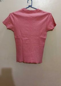 Pink Ribbed Pearl Top