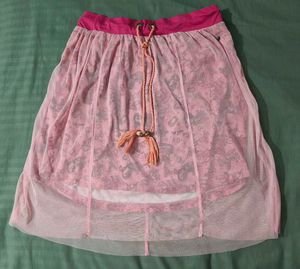 Pink Mesh Overlay Skirt