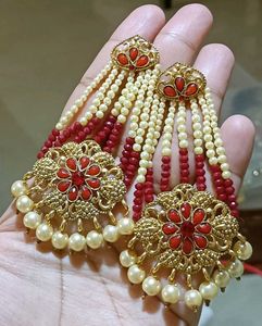 Elegant Red &amp; Gold Jhumka Earrings