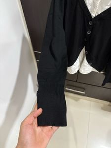 Black Cardigan with White Shirt