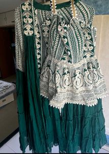 White Embroidery Work Sharara Set