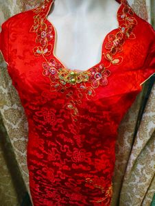 Elegant Red Embroidered Cheongsam Dress
