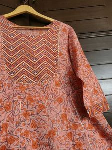 Pink Floral Print Gotta Patti Anarkali Kurta Set