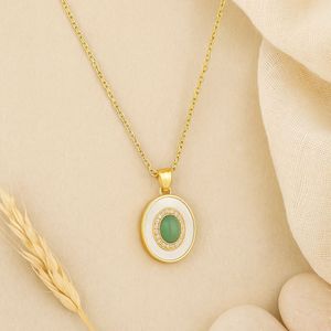 Anti Tarnished Gold Necklace with Green Stone