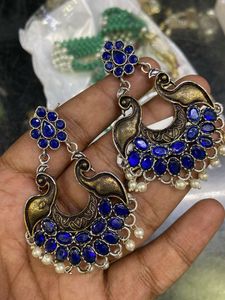 Peacock Earrings - Blue Stone & Silver
