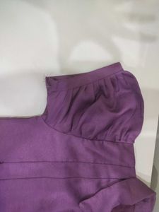 Purple Puff Sleeve Button-Up Top