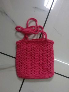 Pink crochet Handbag With Zip