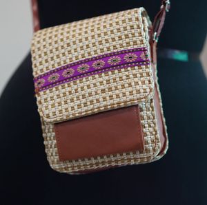 Jute Lather Mobile Sling Bags