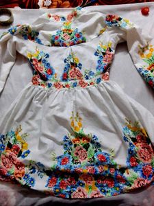 Floral Printed White Dress For Women