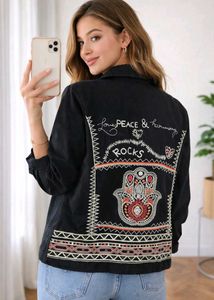 Embroidered Black Jacket Size-40