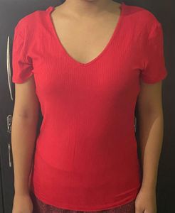 MISU Red V-Neck Top