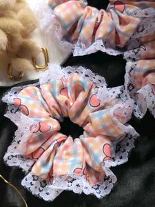 Cherry ft.Lace Trim Cotton Scrunchy