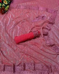 Elegant Pink Sequin Saree