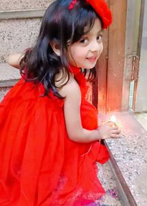 Charming Red Net Frock &amp; Headband Set