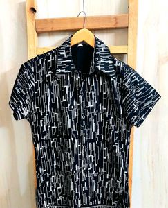 Black Printed Cotton Shirt Si,e-34-36