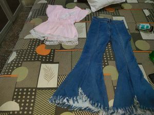 2 Tops And Peplum  Jeans Combo