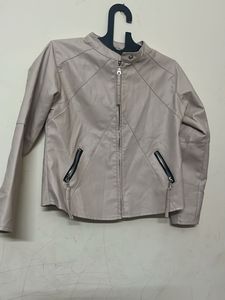 Beige Faux Leather Biker Jacket