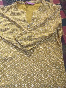 Cotton Kurti For Girls, Yellow Colour Kurti, Bust Size 34,Waist Size 28 , Medium Size Kurti