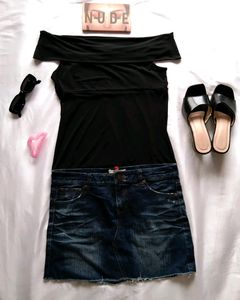 Stylish Half Shoulder Black Top
