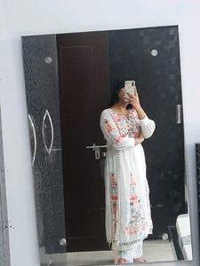 White Embroidered Georgette Full Stitched Suit Set