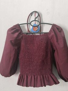 Burgundy Smocked Crop Top