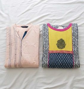 ✨ Multicolored Embroidered &amp; Peach Kurta Pack Of 2