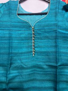 Teal Button-Down Kurti With Churidar & Dupatta