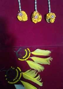 Yellow Floral Jewellery Set Combo Of 4