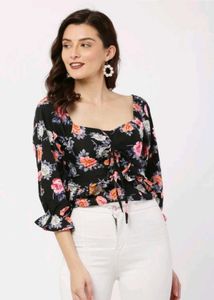 Floral Print Tie-Front Top