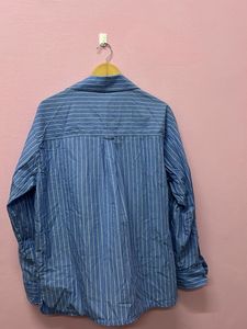 blue oversized striped shirt