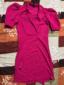 Magenta Puff Sleeve Wrap Dress – Chic & Elegant