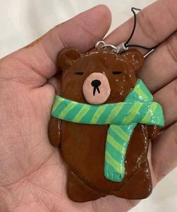 Cozy Brown Bear 🐻 💚 Keychain