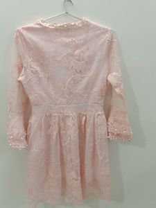 Girls Frock In Embroidered Net With White Beads.