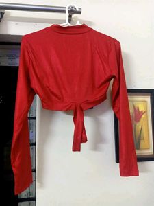 TOKYO TALKIES Red Tie Front Crop Top
