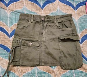 Olive Green Cargo Mini Skirt