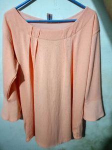 Peach Pleated Bell Sleeve Top
